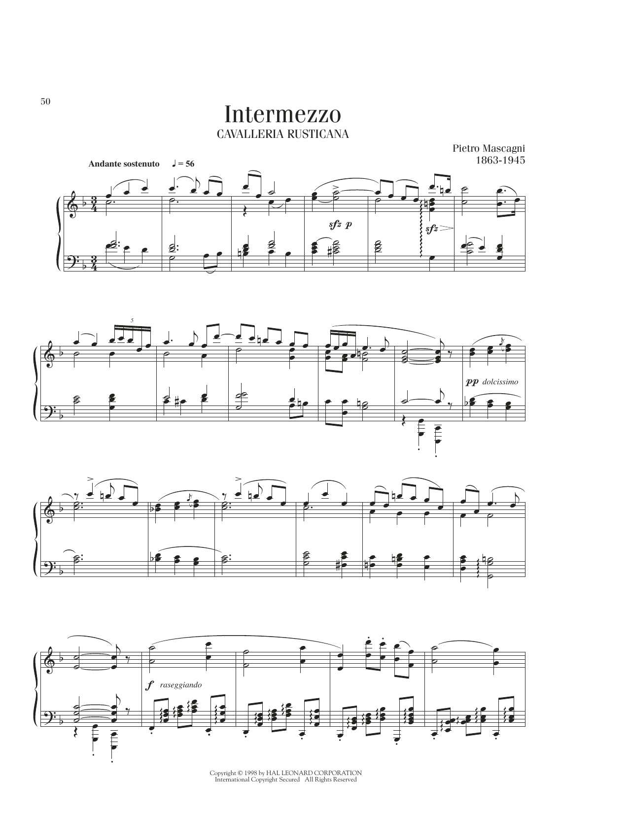 Pietro Mascagni Intermezzo sheet music notes printable PDF score