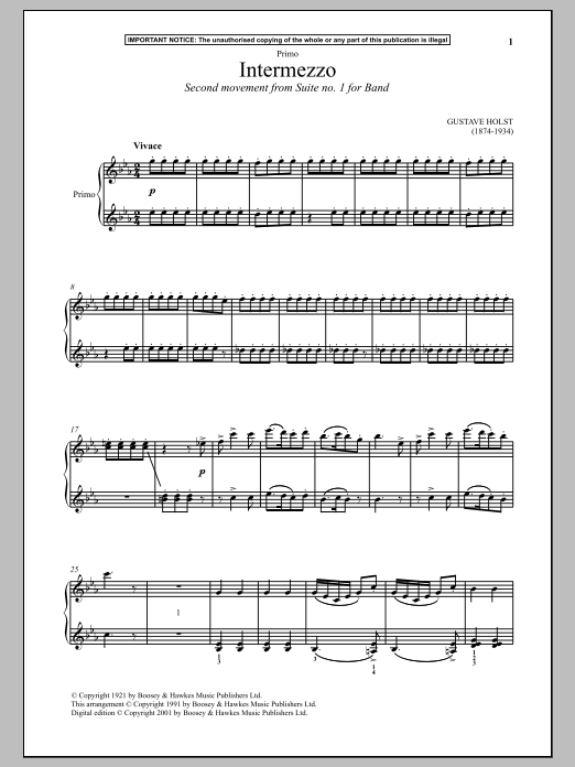 Download Gustav Holst Intermezzo (Second Movement from Suite Sheet Music