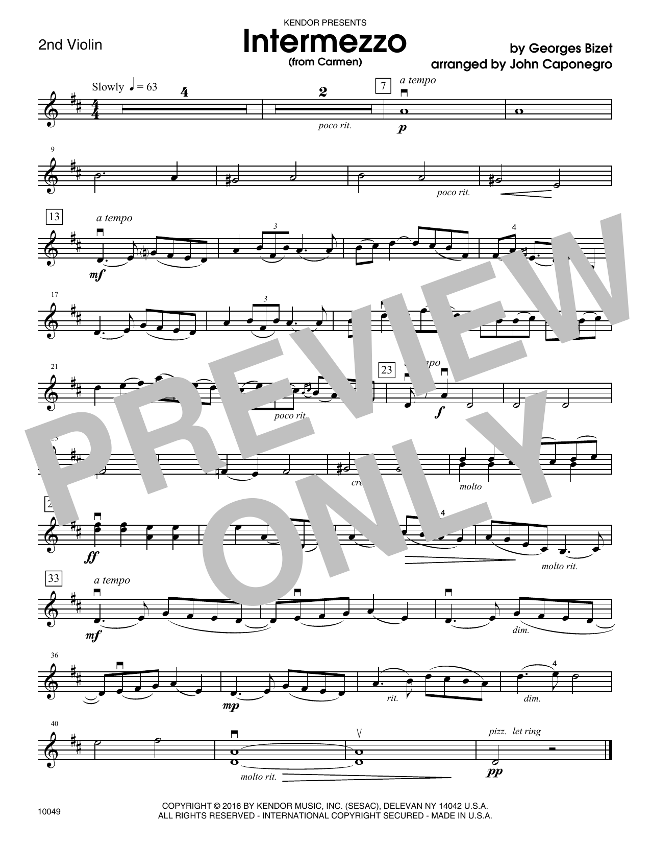 Download Caponegro Intermezzo (from Carmen) - 2nd Violin Sheet Music