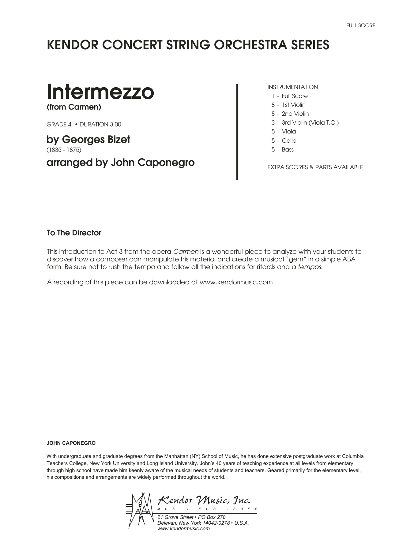Download Caponegro Intermezzo (from Carmen) - Full Score Sheet Music