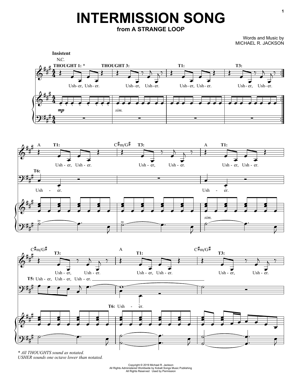 Download Michael R. Jackson Intermission Song (from A Strange Loop) Sheet Music