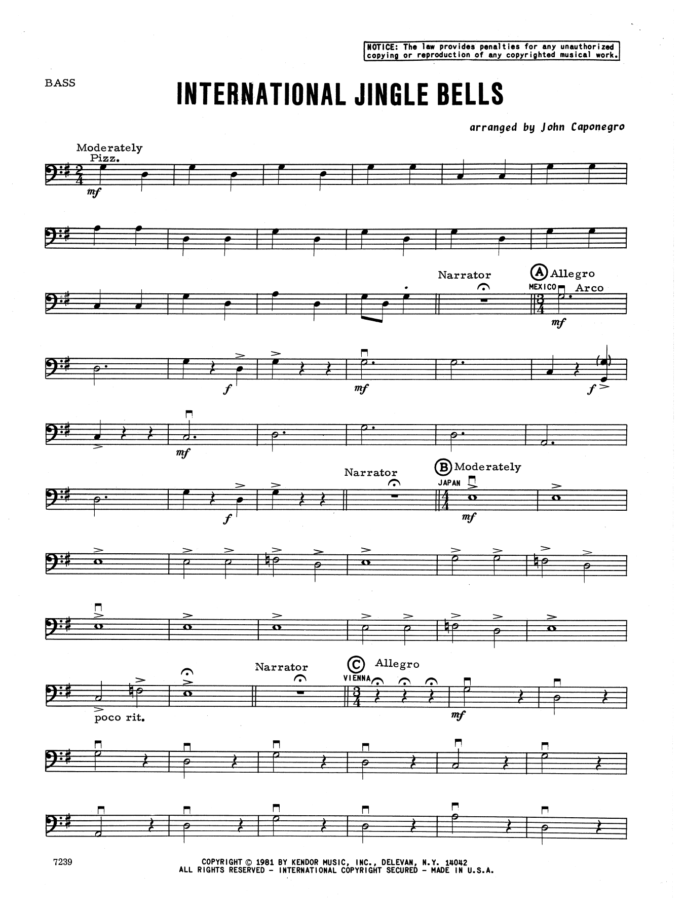 Download John Caponegro International Jingle Bells - Bass Sheet Music
