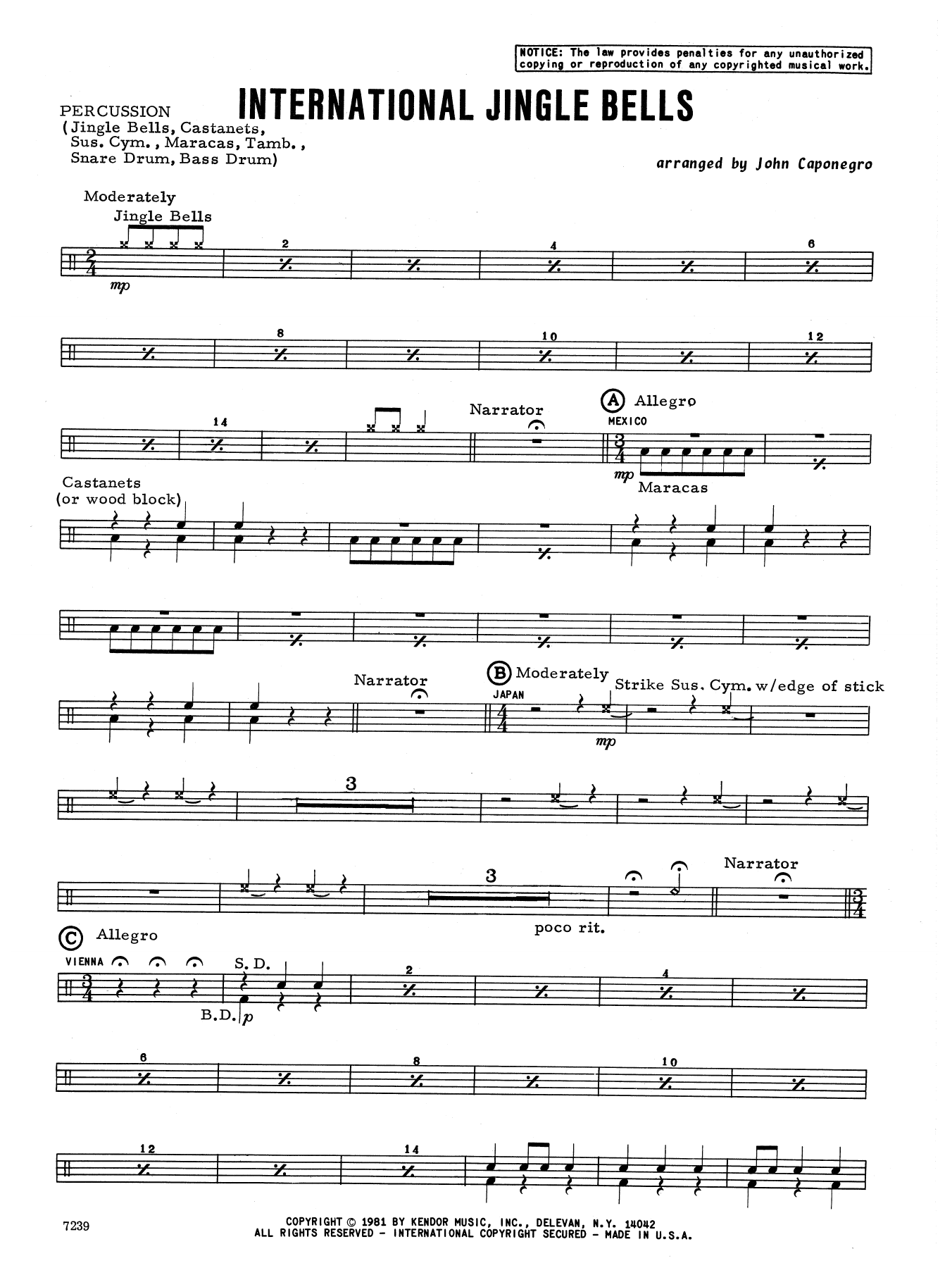 Download John Caponegro International Jingle Bells - Percussion Sheet Music