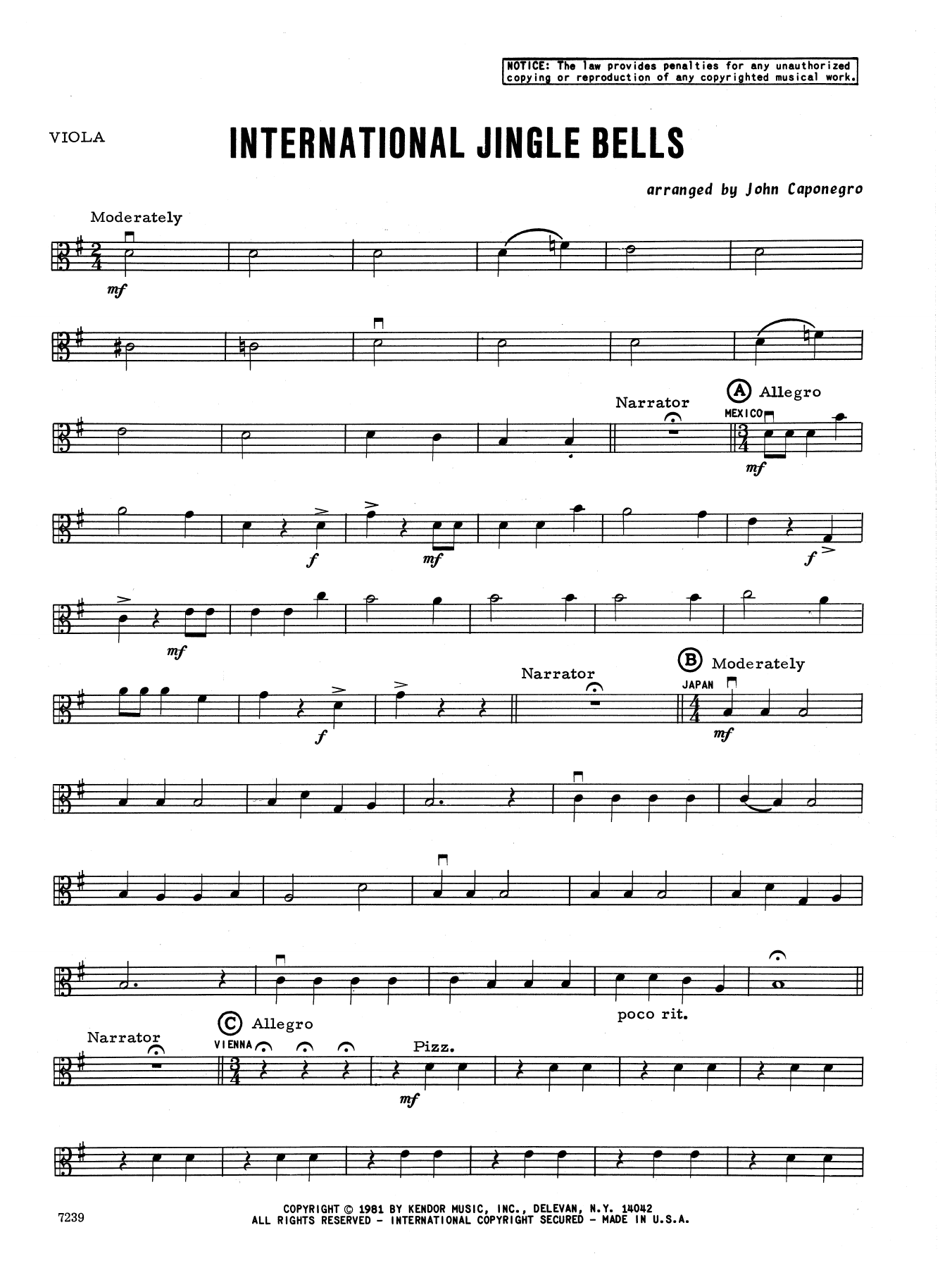 Download John Caponegro International Jingle Bells - Viola Sheet Music