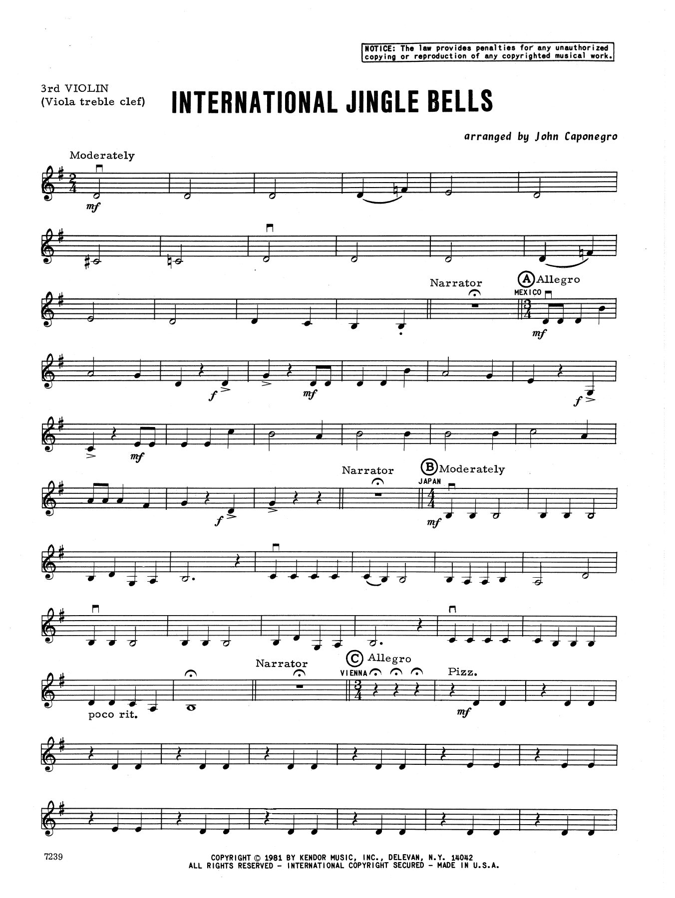 Download John Caponegro International Jingle Bells - Violin 3 ( Sheet Music
