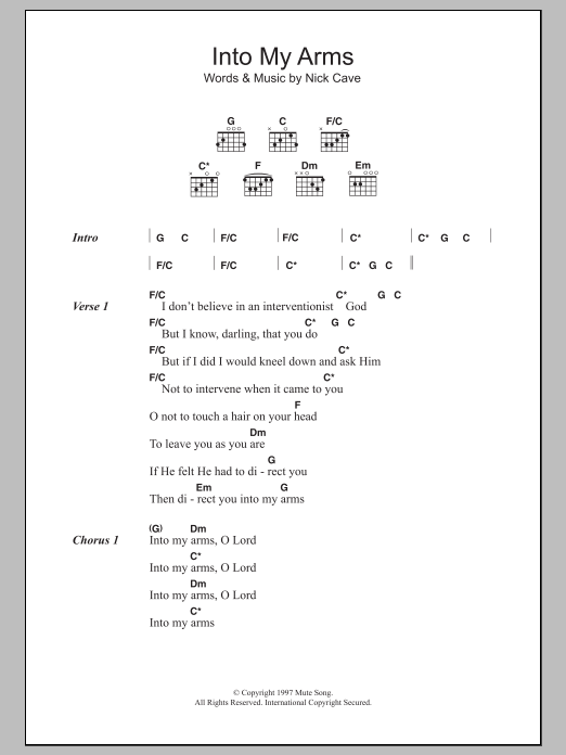 Download Nick Cave Into My Arms Sheet Music