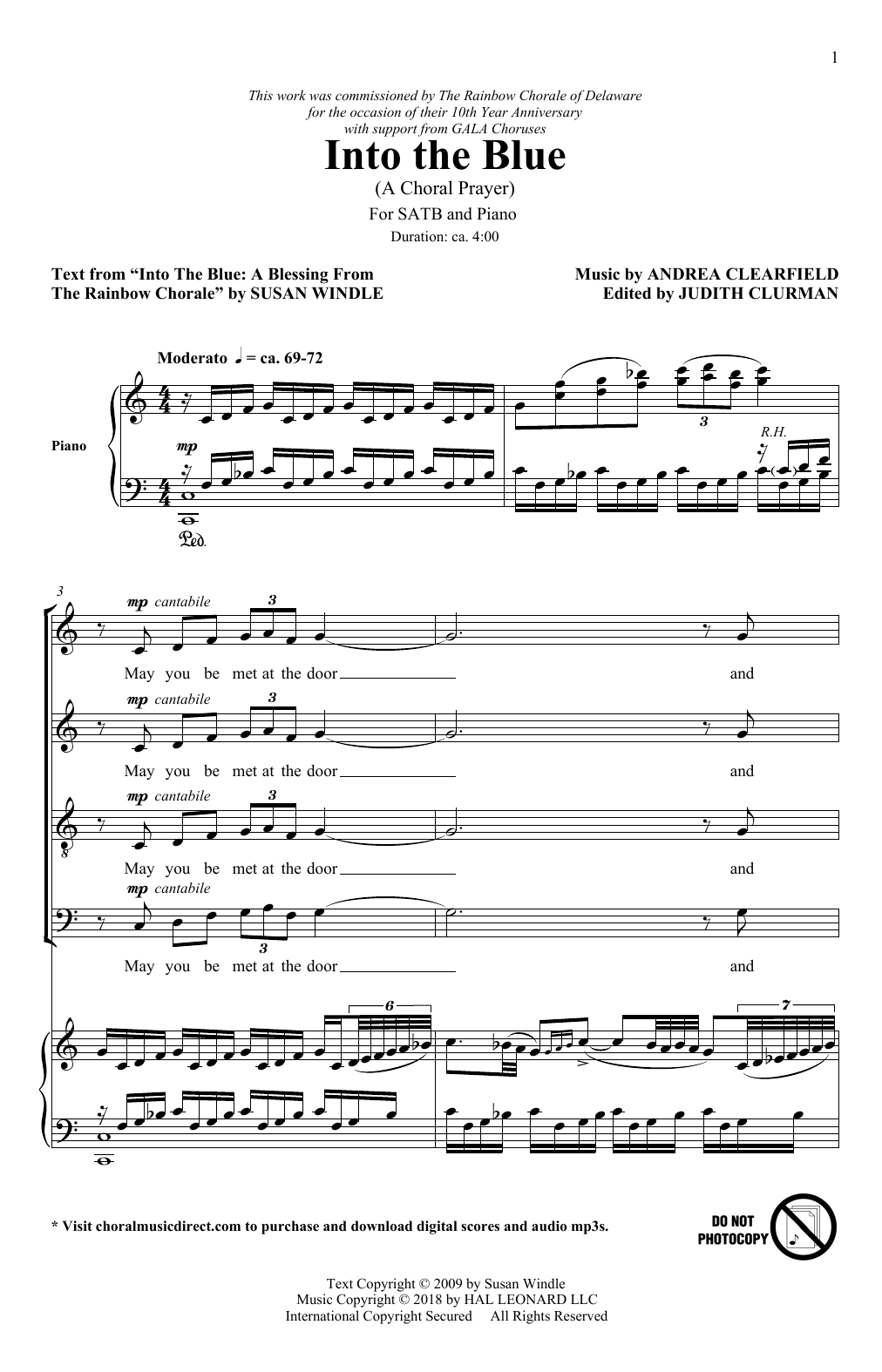 Download Andrea Clearfield Into The Blue: A Choral Prayer Sheet Music