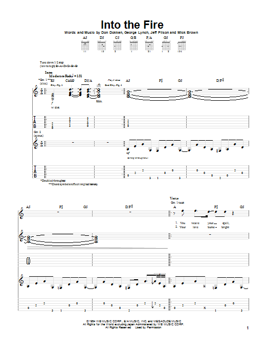 Download Dokken Into The Fire Sheet Music