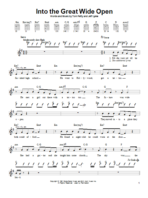 Download Tom Petty And The Heartbreakers Into The Great Wide Open Sheet Music