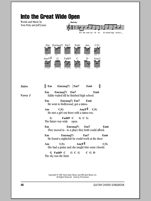 Download Tom Petty And The Heartbreakers Into The Great Wide Open Sheet Music