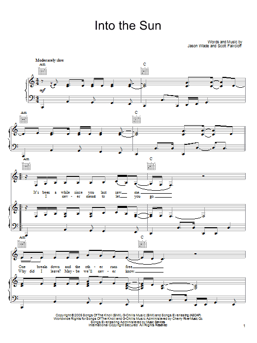 Download Lifehouse Into The Sun Sheet Music