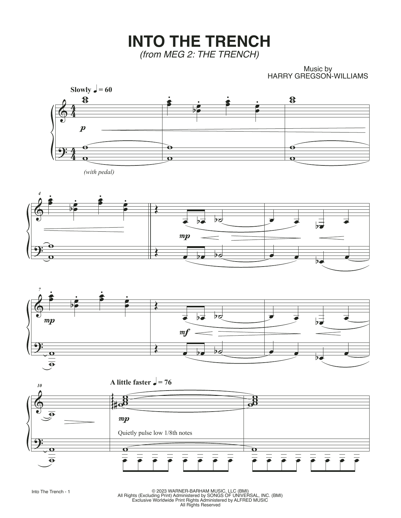 Harry Gregson-Williams Into The Trench (from Meg 2: The Trench) sheet music notes printable PDF score