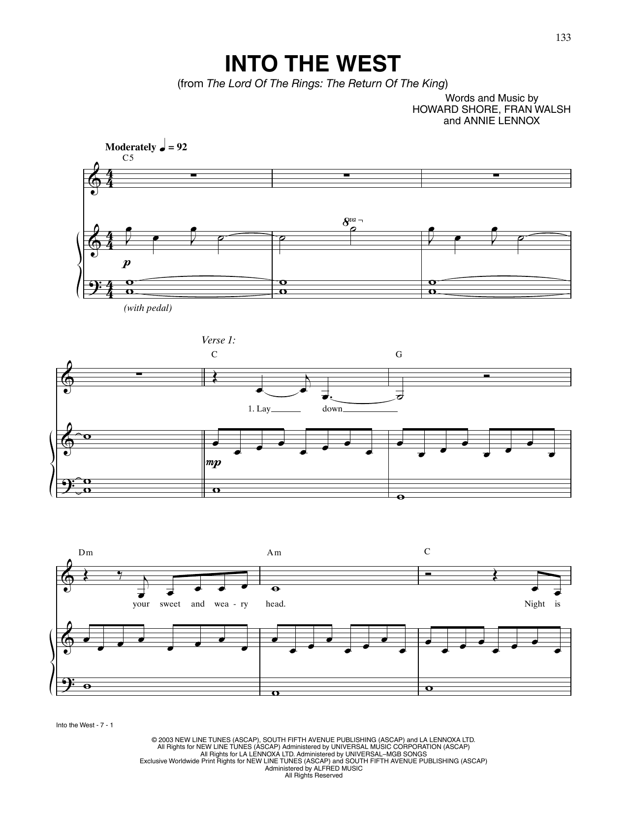 Download Annie Lennox Into The West (from Lord Of The Rings: Sheet Music