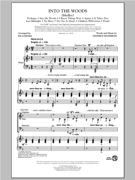 Download Stephen Sondheim Into The Woods (Medley) (arr. Ed Lojesk Sheet Music