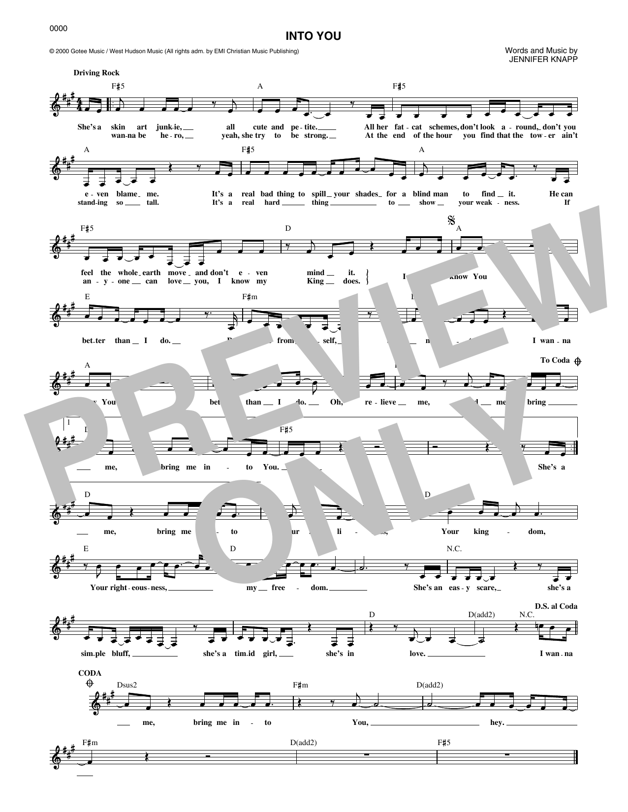 Jennifer Knapp Into You sheet music notes printable PDF score