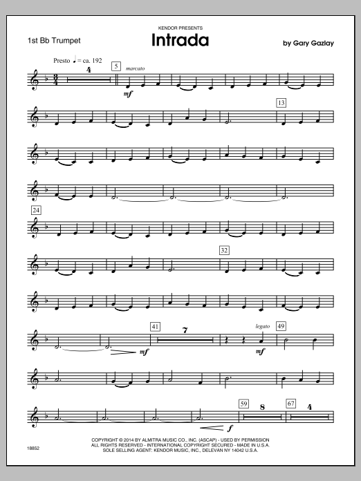 Download Gary Gazlay Intrada - 1st Bb Trumpet Sheet Music