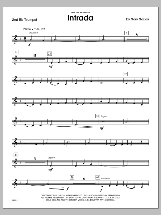 Download Gary Gazlay Intrada - 2nd Bb Trumpet Sheet Music