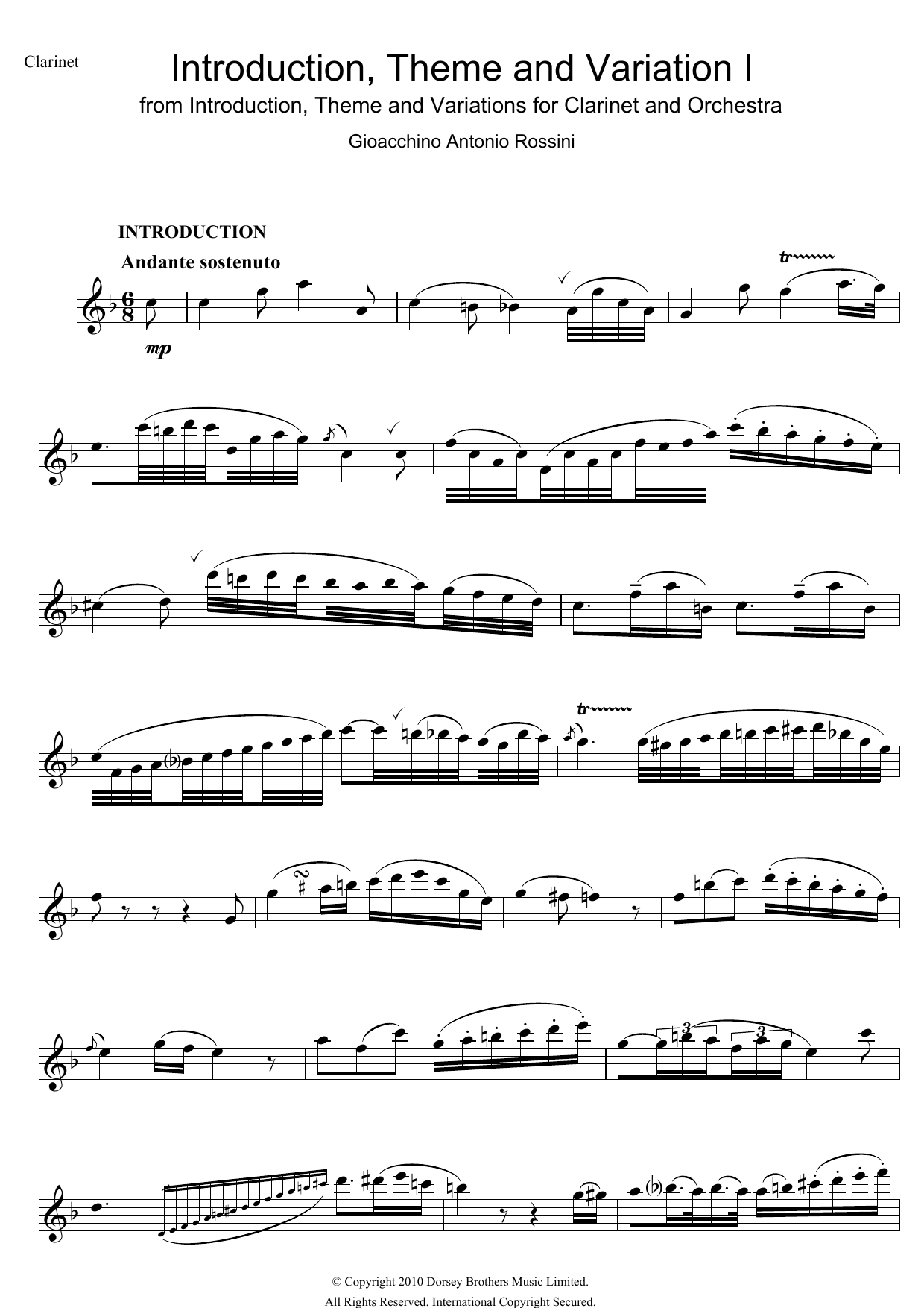 Download Gioachino Rossini Introduction, Theme And Variations For Sheet Music