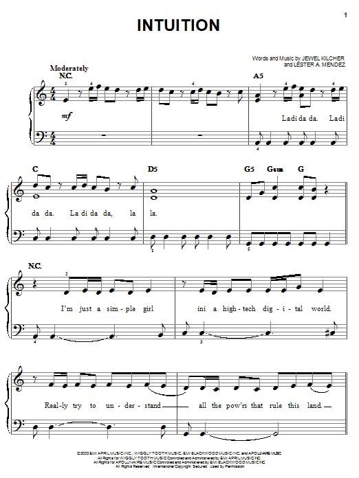 Download Jewel Intuition Sheet Music
