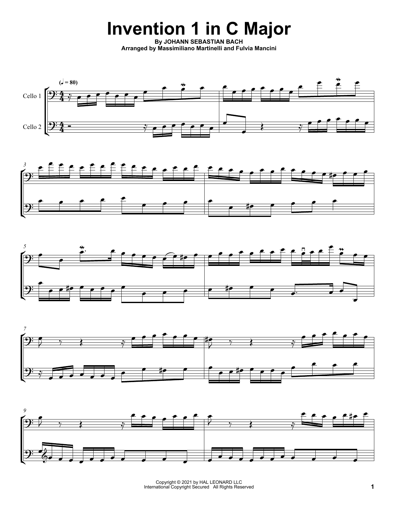 Download Mr & Mrs Cello Invention 1 In C Major Sheet Music