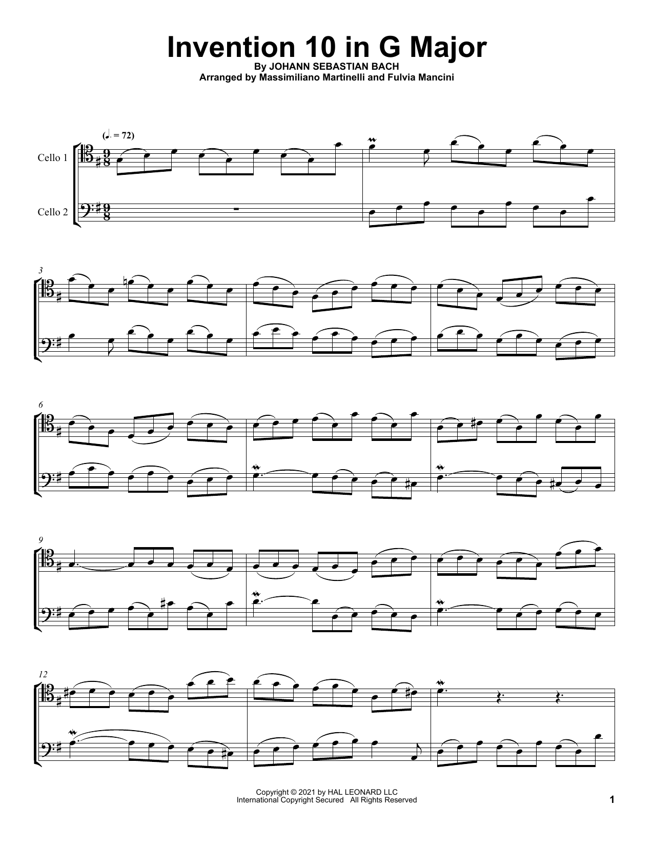 Download Mr & Mrs Cello Invention 10 In G Major Sheet Music