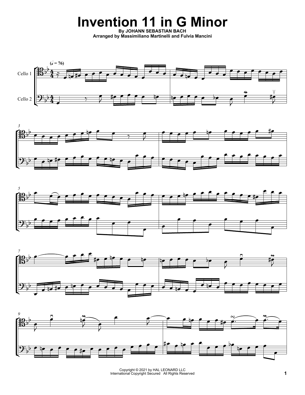 Download Mr & Mrs Cello Invention 11 In G Minor Sheet Music
