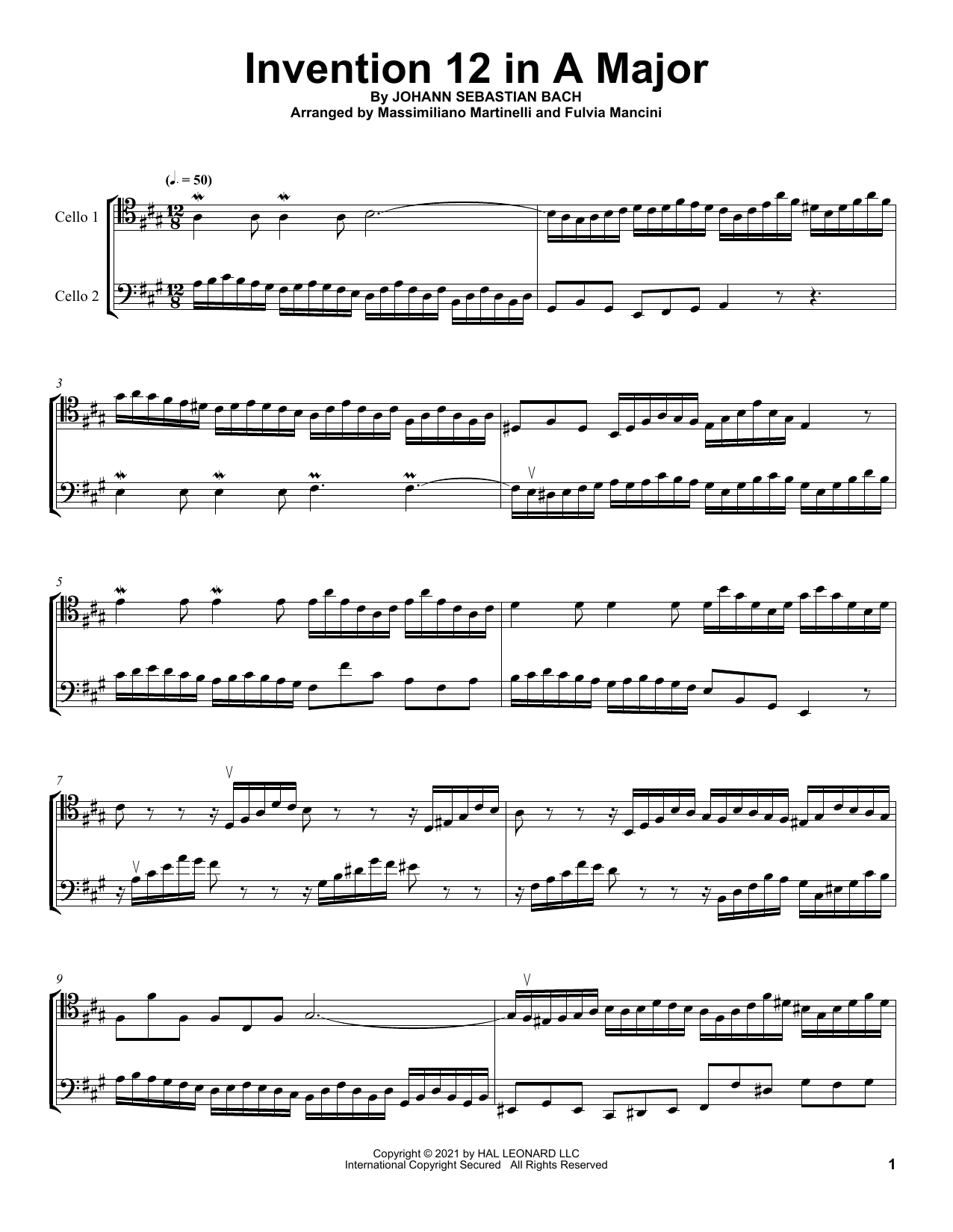 Download Mr & Mrs Cello Invention 12 In A Major Sheet Music