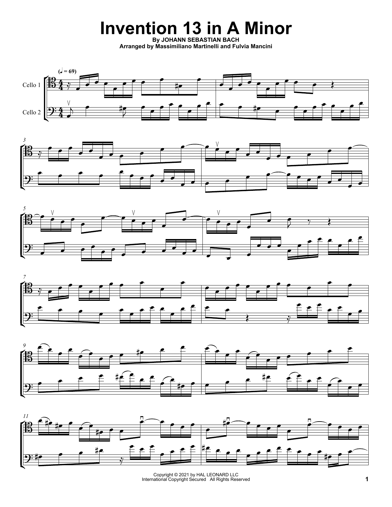 Download Mr & Mrs Cello Invention 13 In A Minor Sheet Music