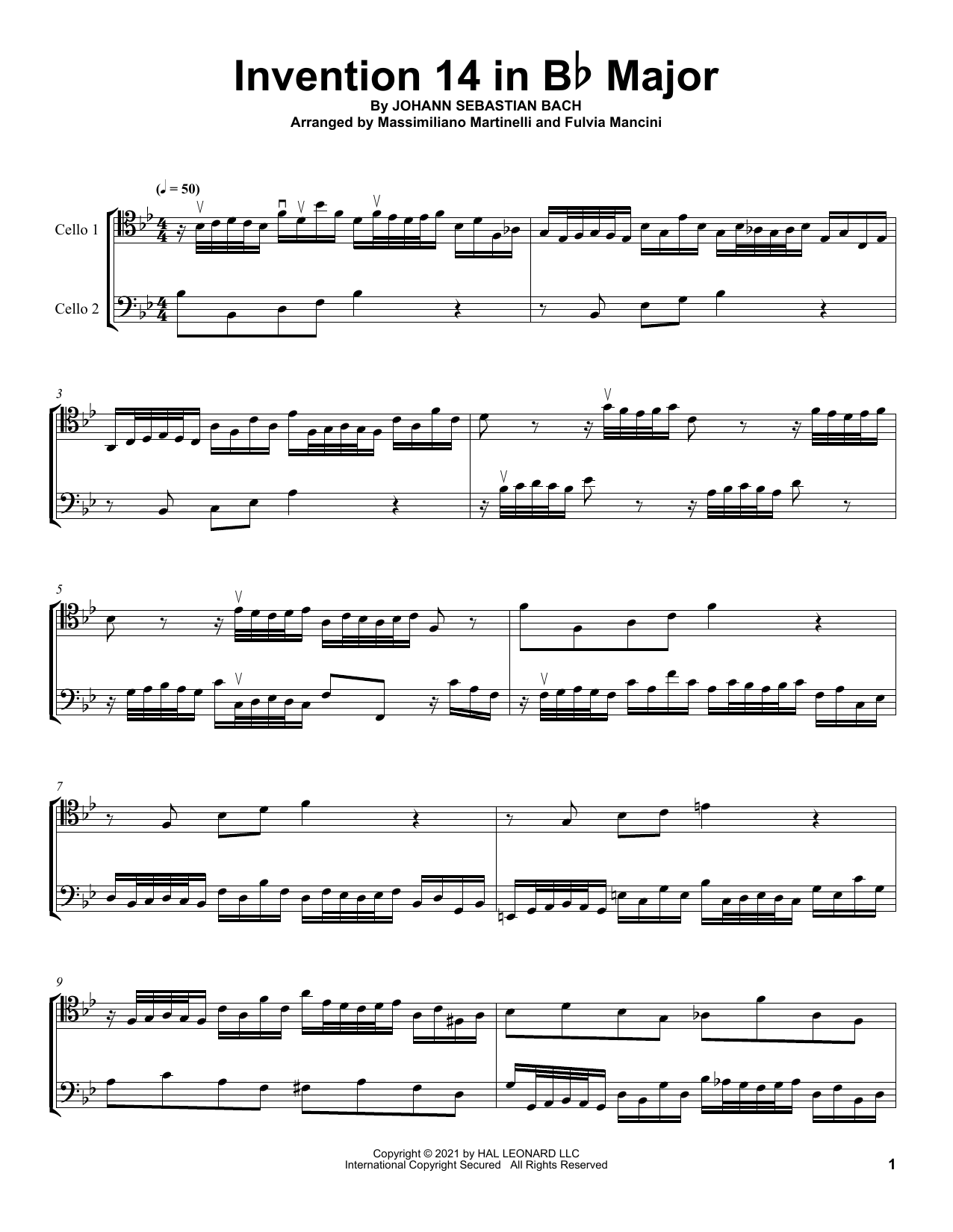 Download Mr & Mrs Cello Invention 14 In B-Flat Major Sheet Music