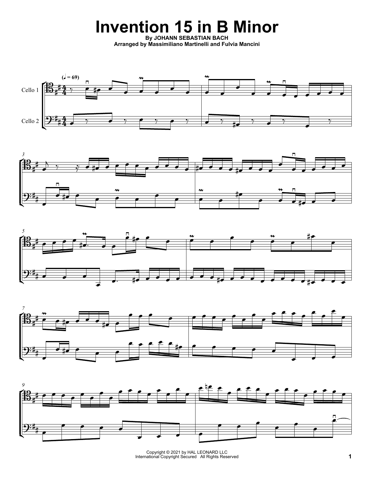 Download Mr & Mrs Cello Invention 15 In B Minor Sheet Music
