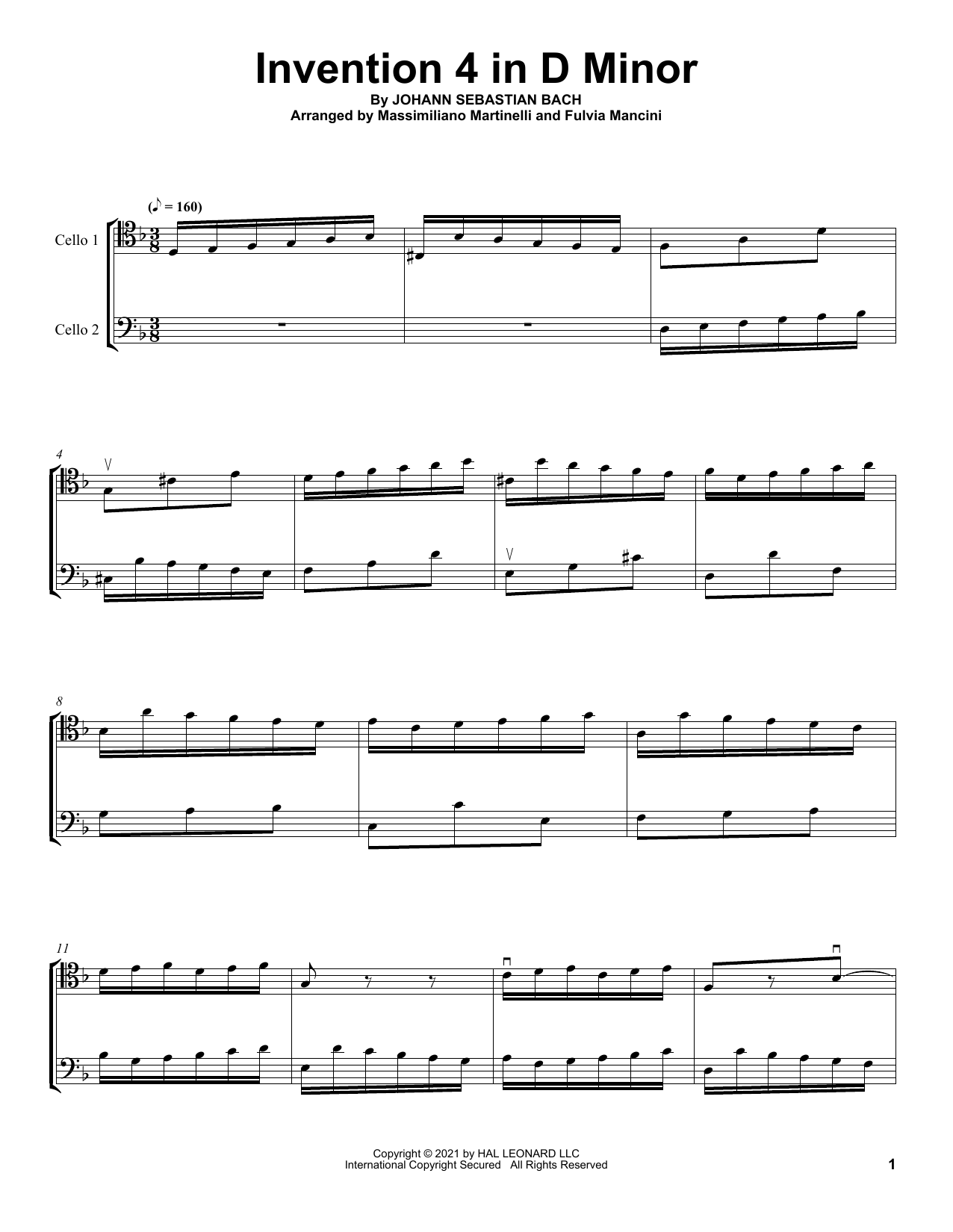 Download Mr & Mrs Cello Invention 4 In D Minor Sheet Music