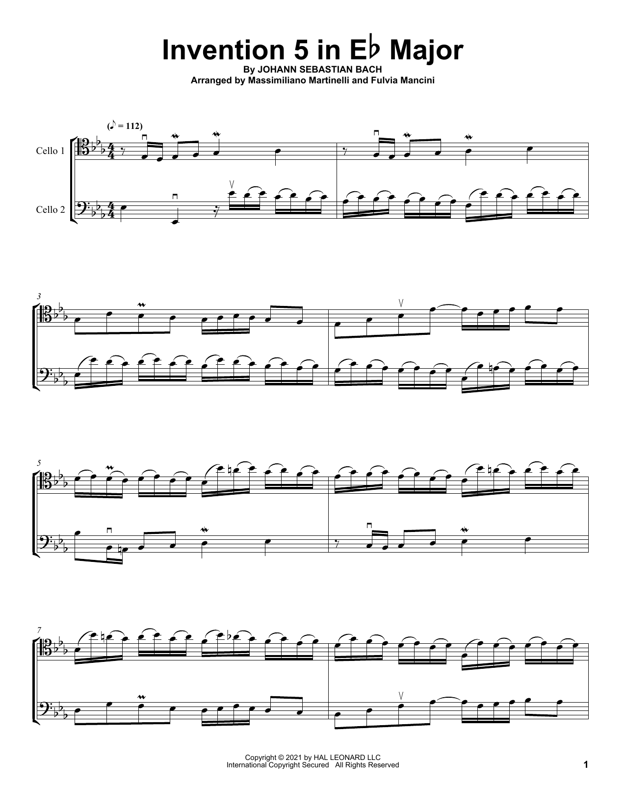 Download Mr & Mrs Cello Invention 5 In E-Flat Major Sheet Music