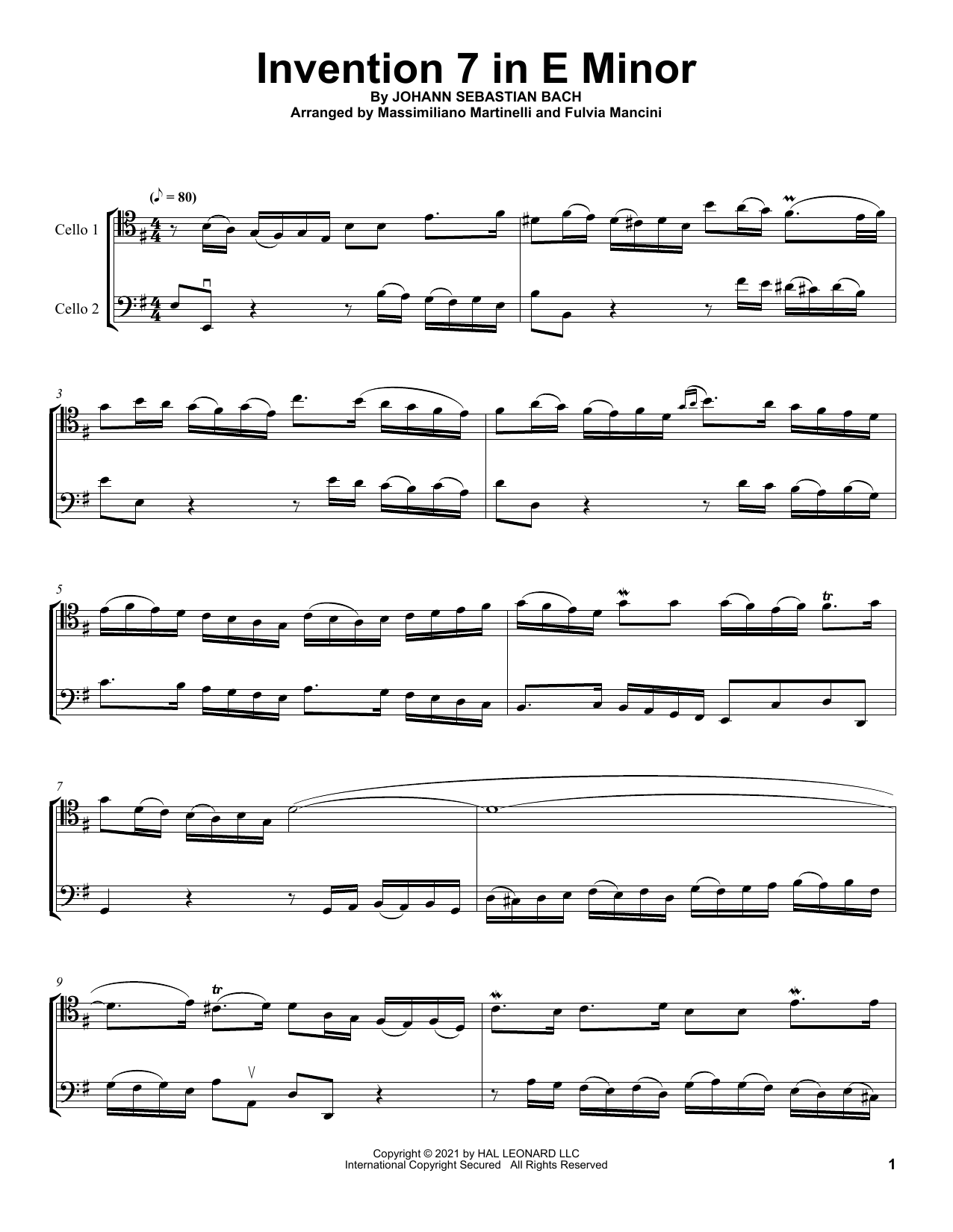 Download Mr & Mrs Cello Invention 7 In E Minor Sheet Music