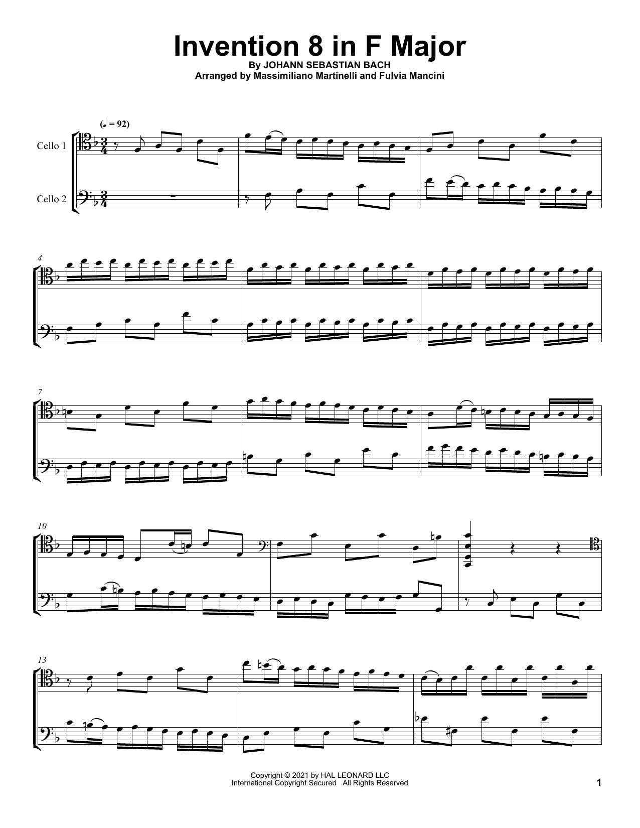 Download Mr & Mrs Cello Invention 8 In F Major Sheet Music