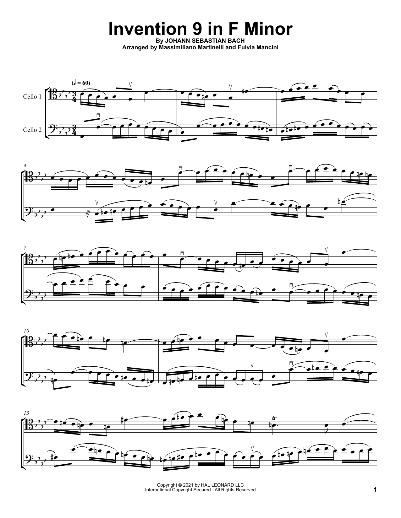 Download Mr & Mrs Cello Invention 9 In F Minor Sheet Music