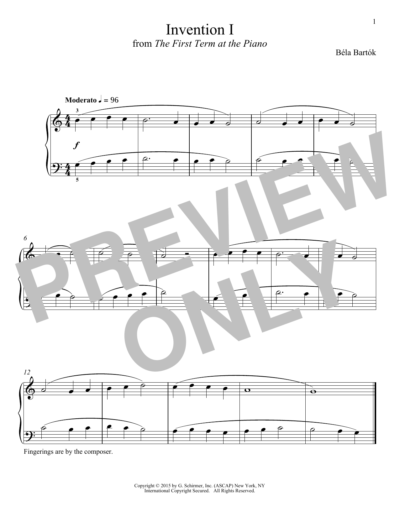 Download Bela Bartok Invention I Sheet Music