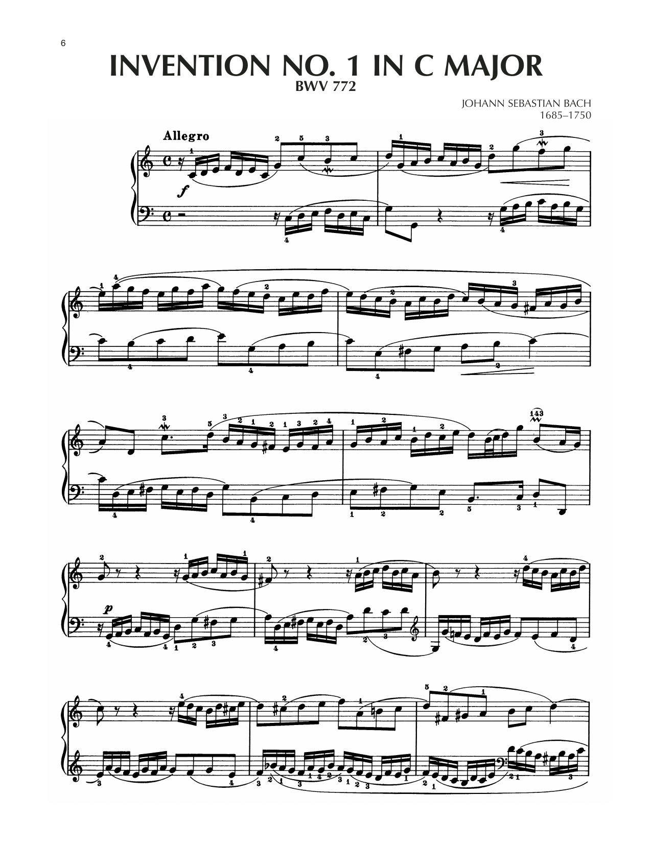 Download Johann Sebastian Bach Invention No. 1 In C Major, BWV 772 Sheet Music