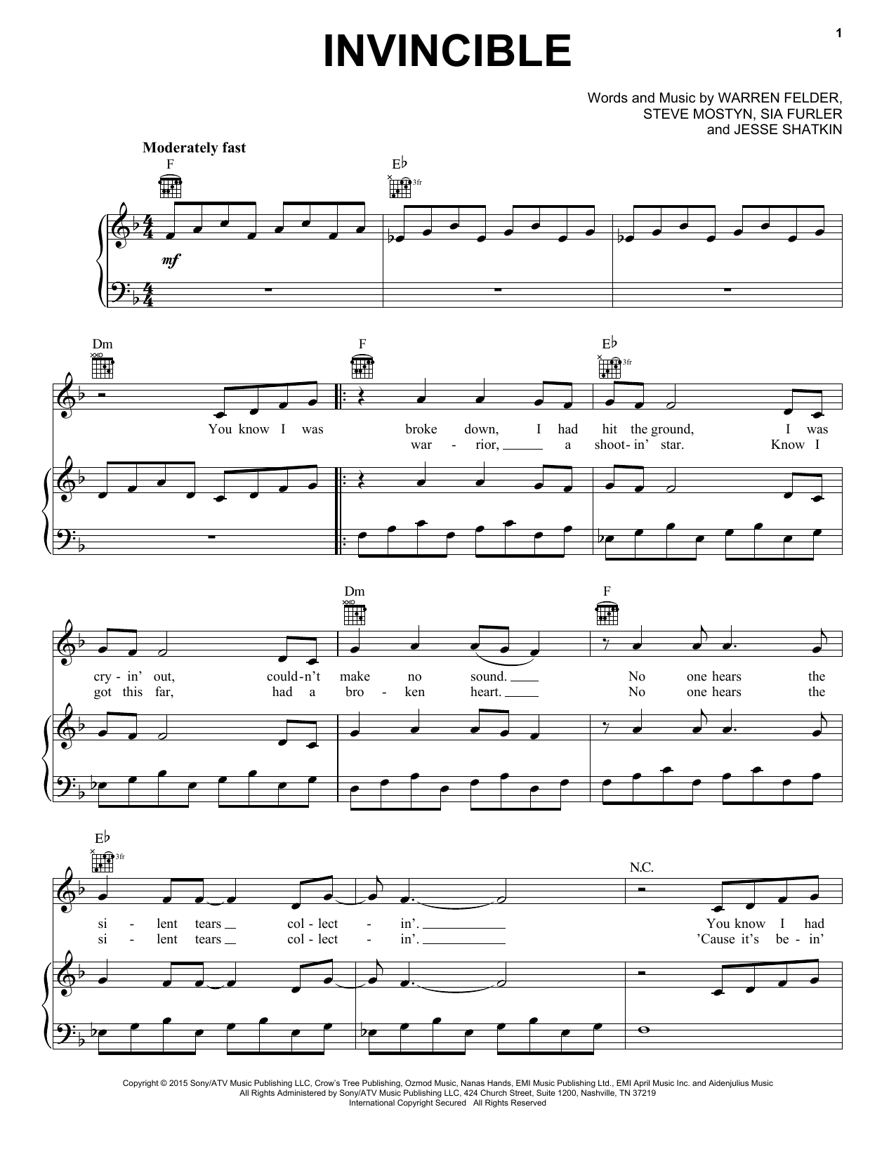Download Kelly Clarkson Invincible Sheet Music