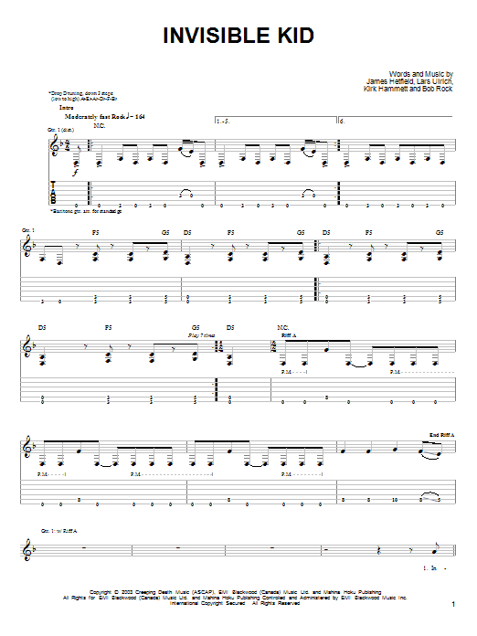 Download Metallica Invisible Kid Sheet Music