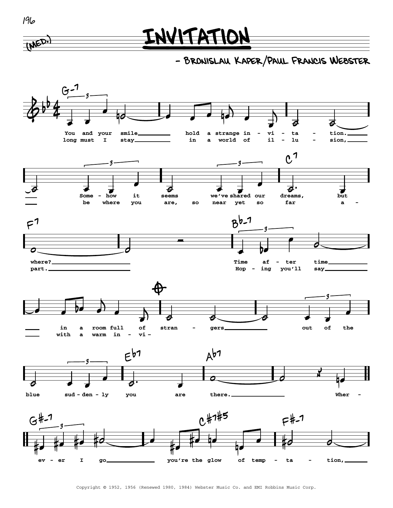 Paul Francis Webster Invitation (Low Voice) sheet music notes printable PDF score