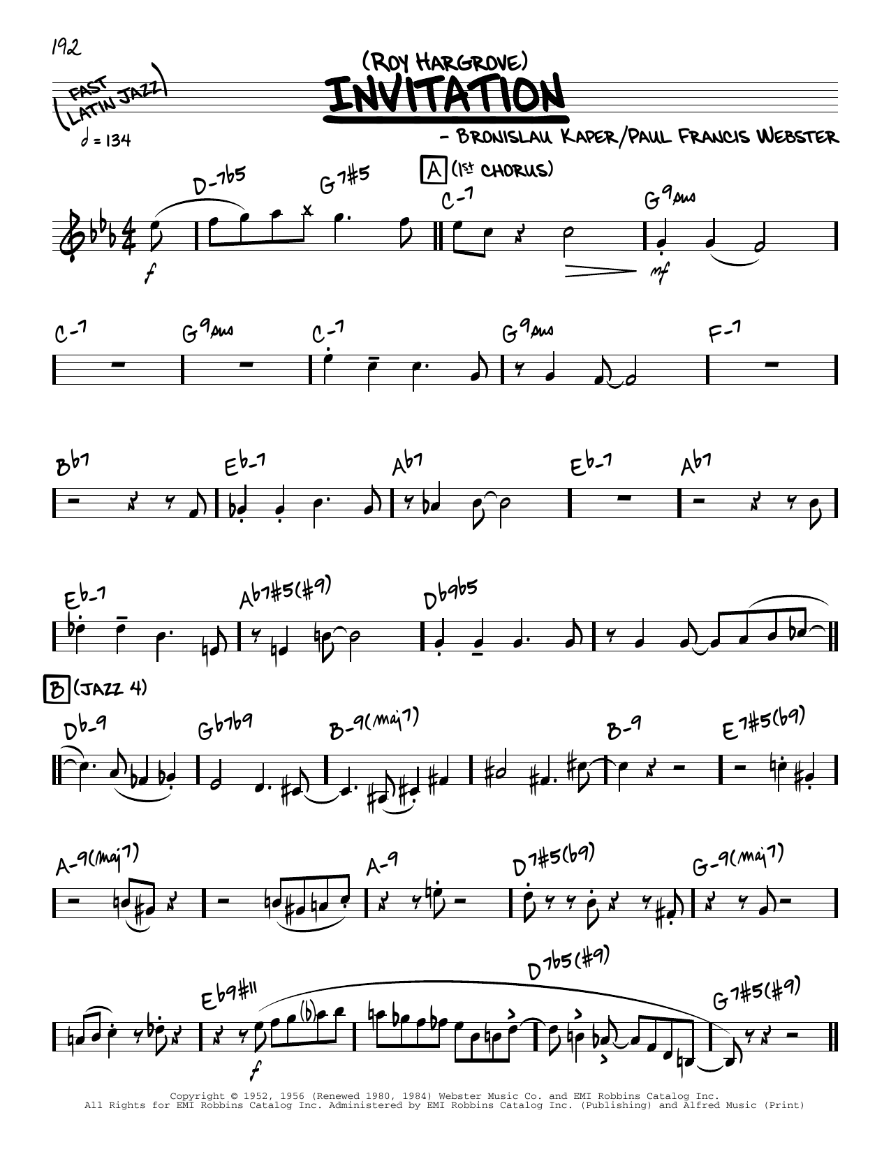 Download Roy Hargrove Invitation (solo only) Sheet Music