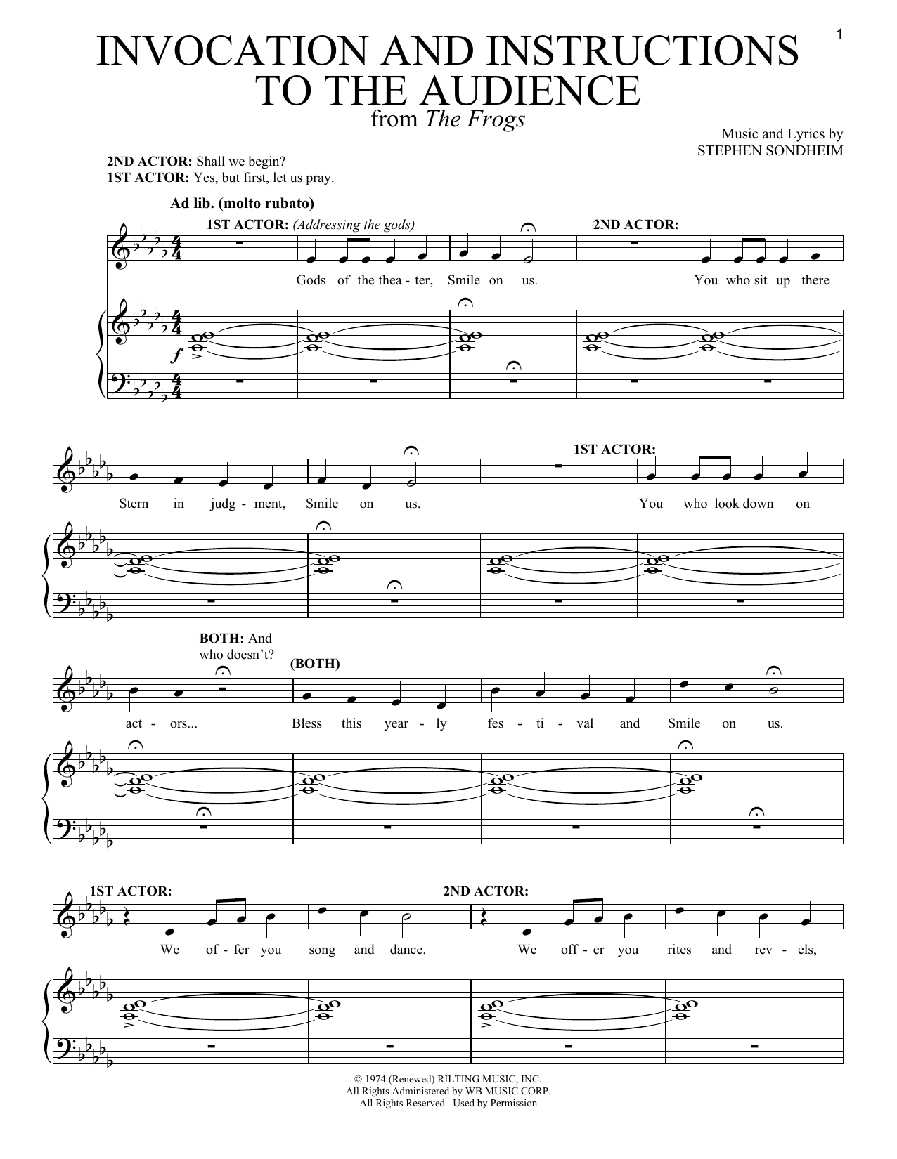 Download Stephen Sondheim Invocation And Instructions To The Audi Sheet Music