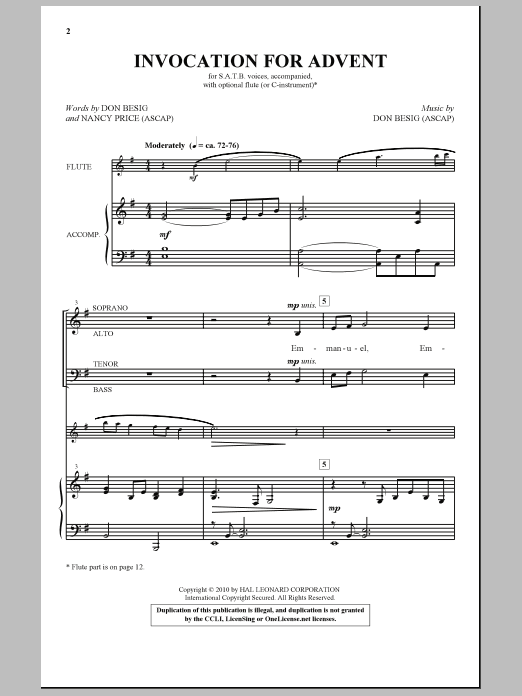 Download Don Besig Invocation For Advent Sheet Music