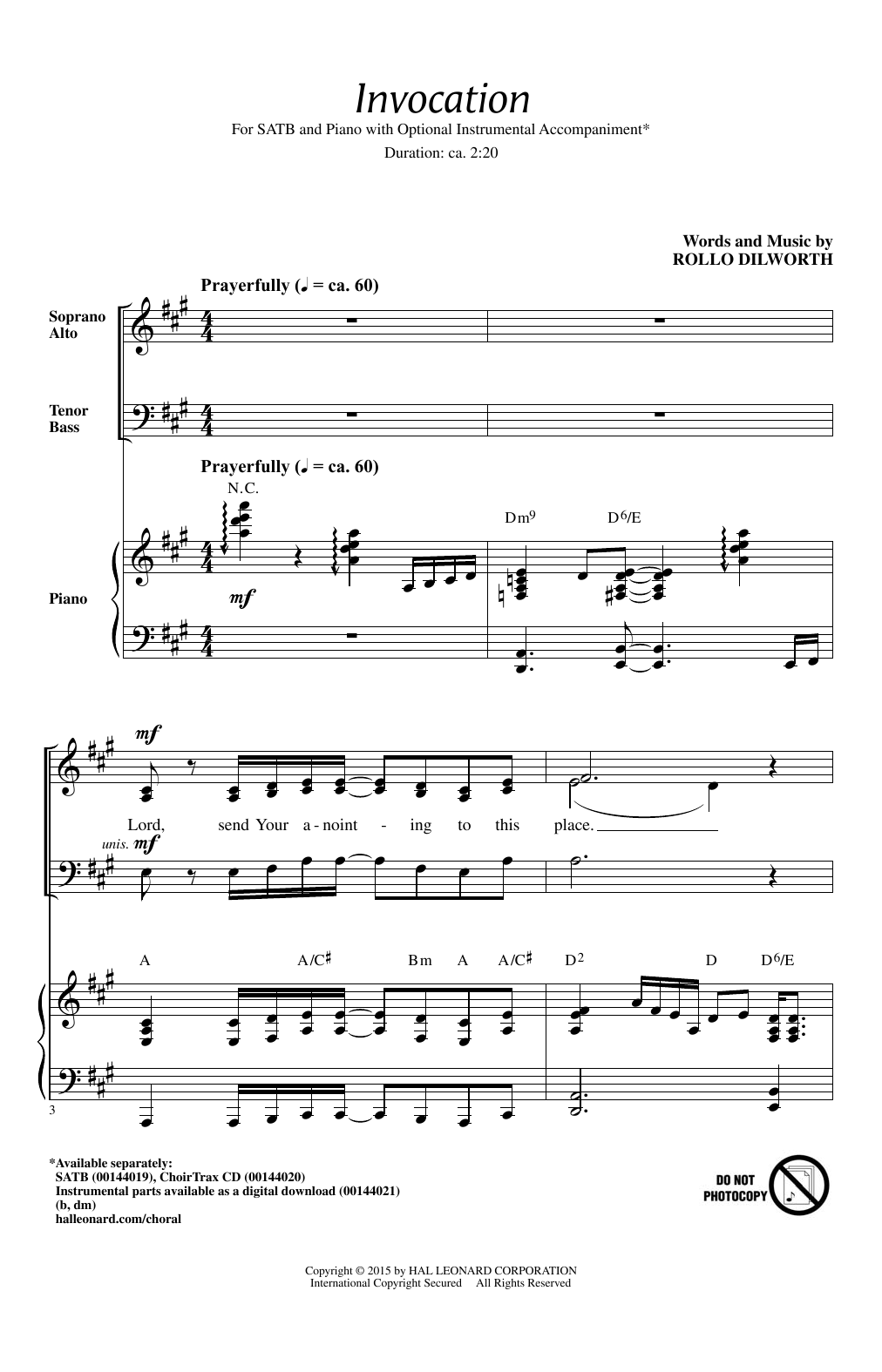 Download Rollo Dilworth Invocation Sheet Music
