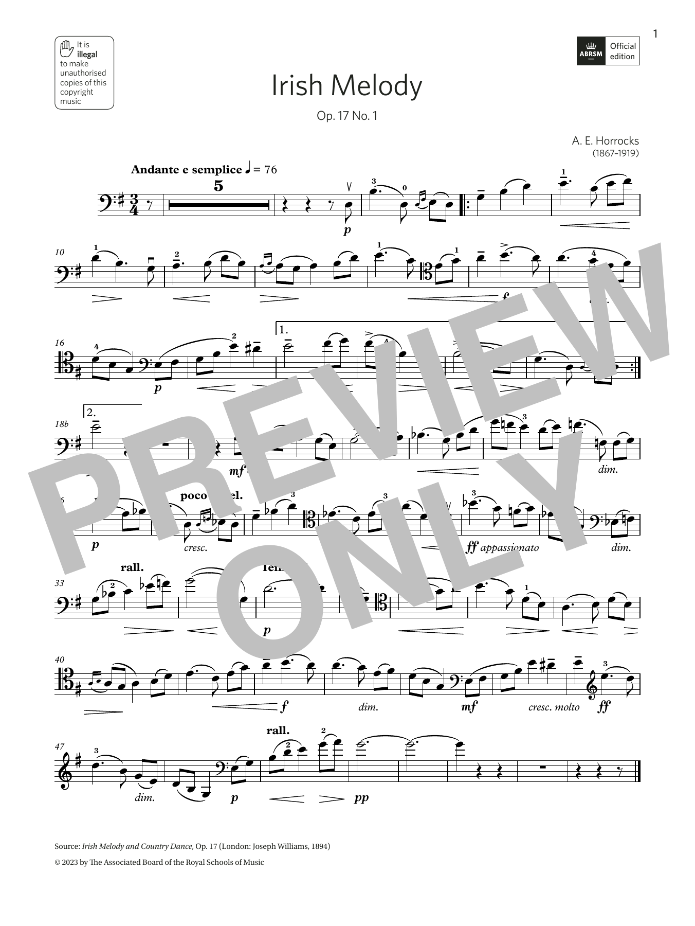 Download Amy Elsie Horrocks Irish Melody (Grade 6, B13, from the AB Sheet Music