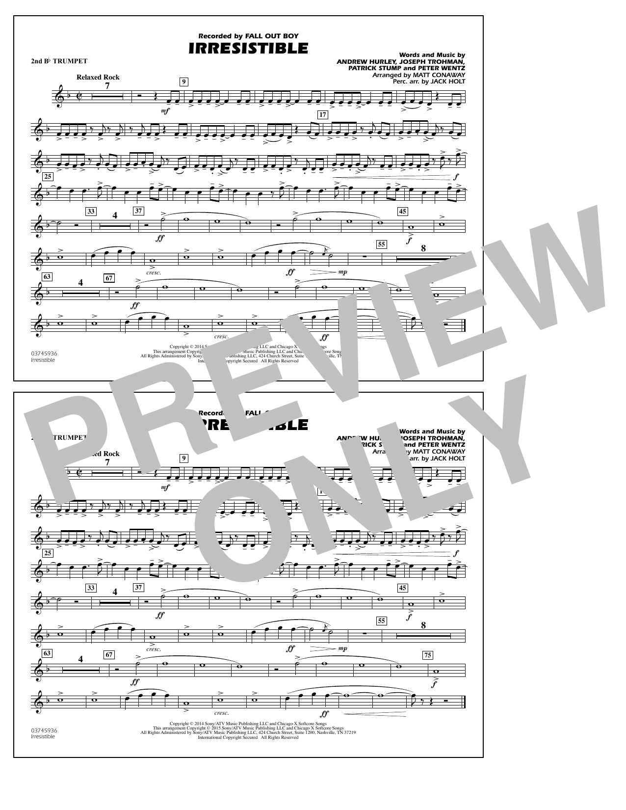 Download Matt Conaway Irresistible - 2nd Bb Trumpet Sheet Music