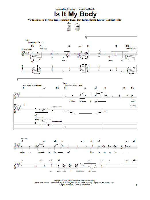 Download Alice Cooper Is It My Body Sheet Music