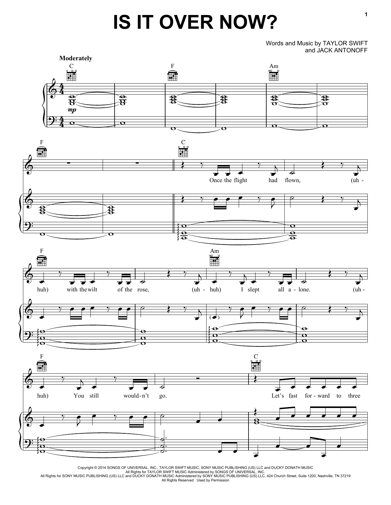 Taylor Swift Is It Over Now? (Taylor's Version) (From The Vault) sheet music notes printable PDF score