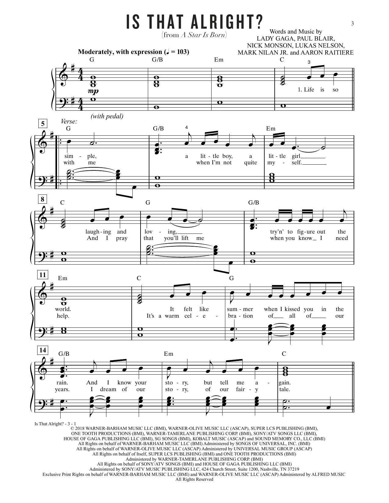 Download Lady Gaga Is That Alright? (from A Star Is Born) Sheet Music