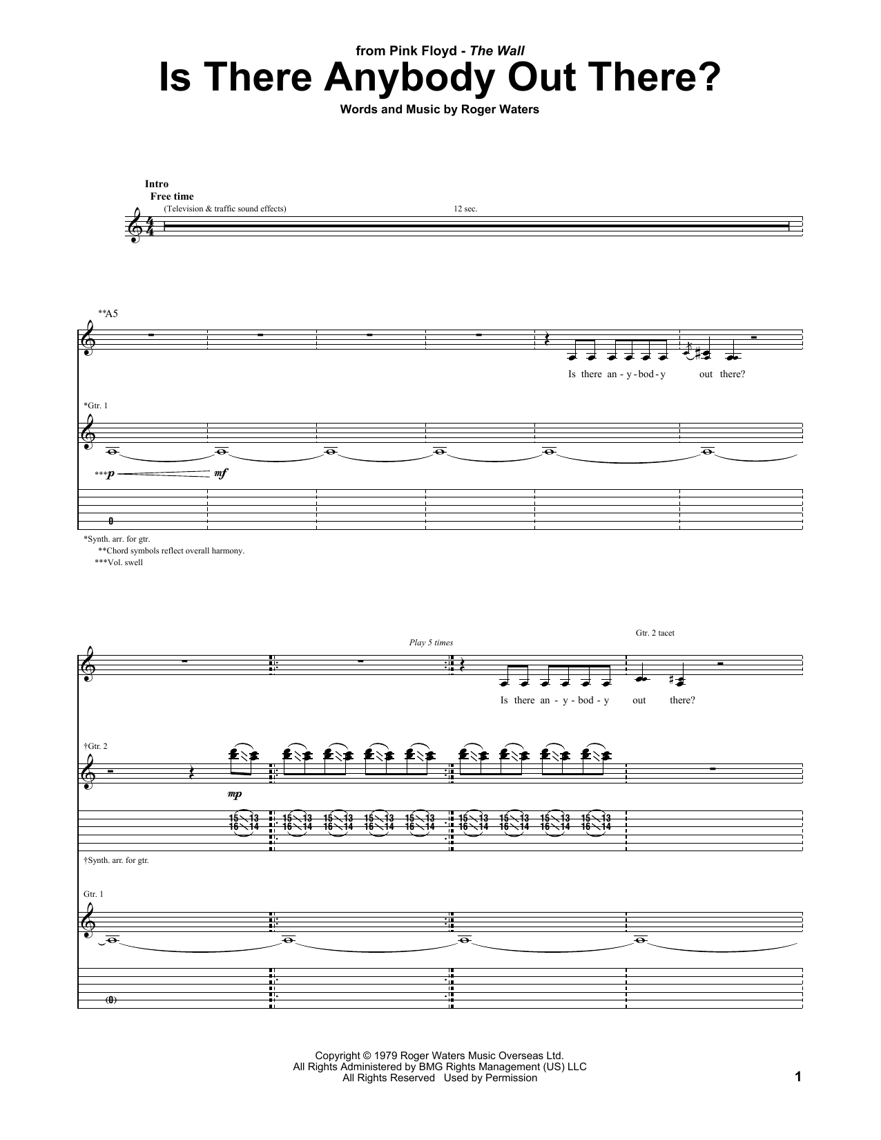 Download Pink Floyd Is There Anybody Out There? Sheet Music